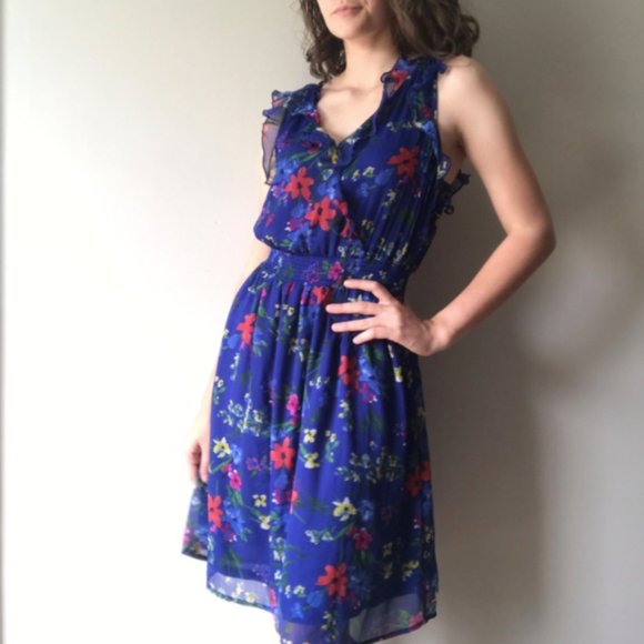 Blue floral dress with fringe - Picture 1 of 4